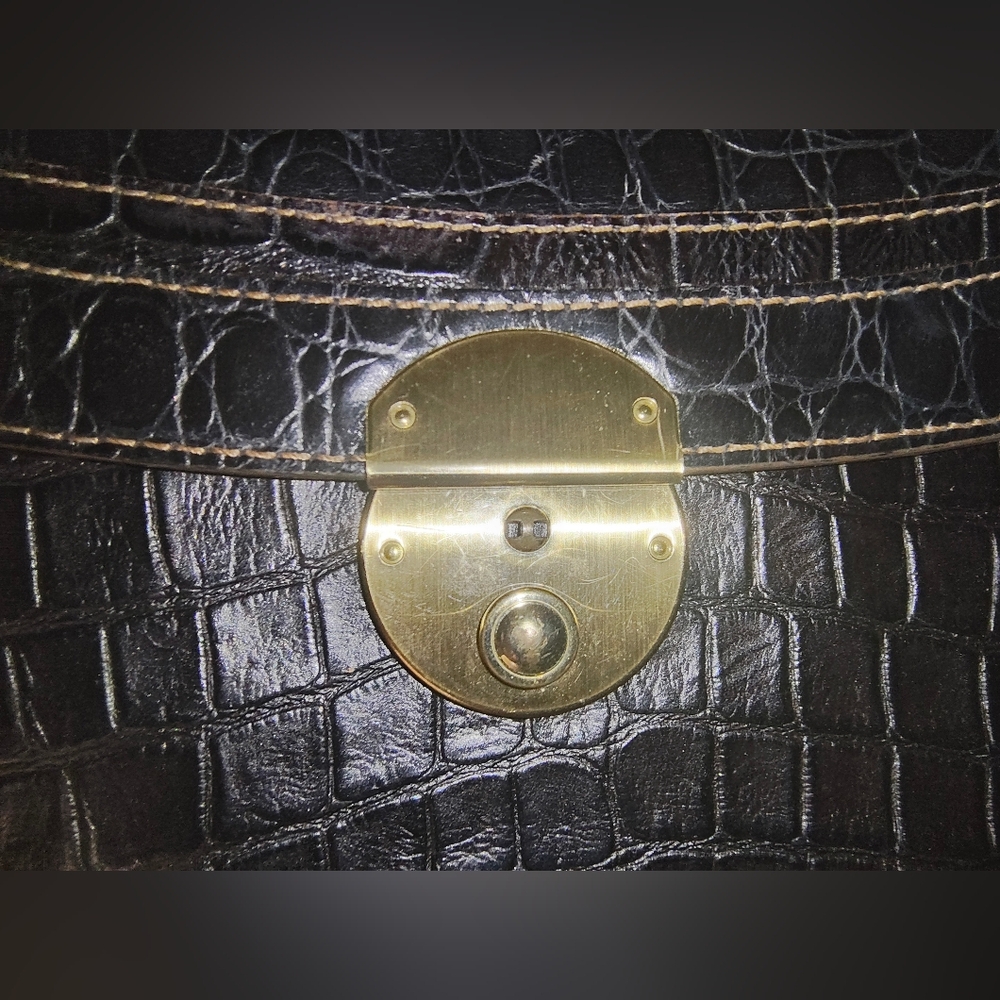 Brahmin Honor Collection Sleek Black Croc Embossed Shoulder Bag - Picture 7 of 16